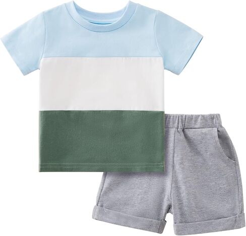 SYNPOS طفل صبي طقم ملابس صيفي بيبي بوي مجموعات قصيرة غير رسمية بيبي بوي القطن مجموعة ملابس 6M 12M 18M 24M 2T 3T in Kuwait