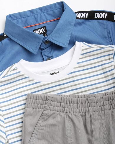 DKNY Boys' Pants Set - 3 Piece Short Sleeve Button Down, T-Shirt, Twill Flat Front Pants - Clothing Set for Boys (2T-7) in Saudi Arabia