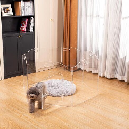 Dog Playpen OR Extra Wide 144" House Dog Gates 2-in-1 – Foldable 6 Panel Acrylic Indoor Fence, Clear Pet Gate with Door, 24" Tall Freestanding Play Pen for Puppy Small to Medium Dogs in Kuwait