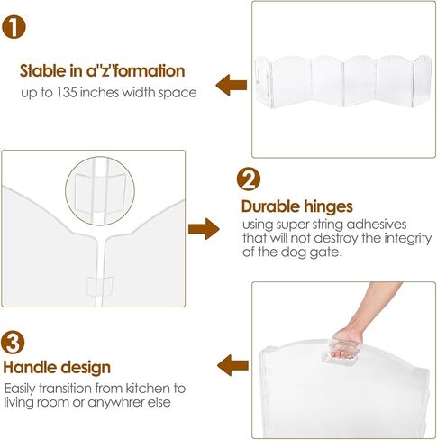 Dog Playpen OR Extra Wide 144" House Dog Gates 2-in-1 – Foldable 6 Panel Acrylic Indoor Fence, Clear Pet Gate with Door, 24" Tall Freestanding Play Pen for Puppy Small to Medium Dogs in Kuwait