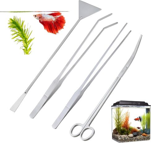 مجموعة أدوات Aquascape مكونة من 4 قطع، تتضمن أدوات Aquascaping المصنوعة من الفولاذ المقاوم للصدأ LCCOWOT ملاقط طويلة لحوض السمك، وملقط تغذية، ومقص لحوض السمك، ومكشطة طحالب لحوض السمك لخزان الأسماك، ونبات التنظيف، والتشذيب in Kuwait