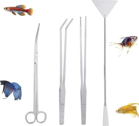 مجموعة أدوات Aquascape مكونة من 4 قطع، تتضمن أدوات Aquascaping المصنوعة من الفولاذ المقاوم للصدأ LCCOWOT ملاقط طويلة لحوض السمك، وملقط تغذية، ومقص لحوض السمك، ومكشطة طحالب لحوض السمك لخزان الأسماك، ونبات التنظيف، والتشذيب in Kuwait