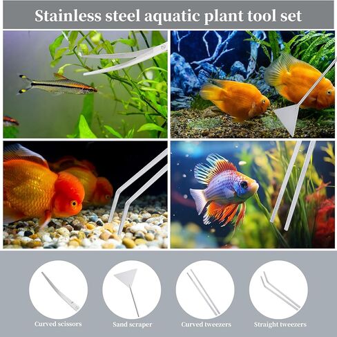 مجموعة أدوات Aquascape مكونة من 4 قطع، تتضمن أدوات Aquascaping المصنوعة من الفولاذ المقاوم للصدأ LCCOWOT ملاقط طويلة لحوض السمك، وملقط تغذية، ومقص لحوض السمك، ومكشطة طحالب لحوض السمك لخزان الأسماك، ونبات التنظيف، والتشذيب in Kuwait