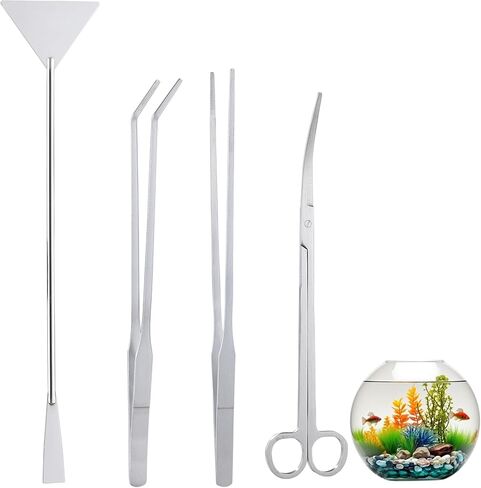 مجموعة أدوات Aquascape مكونة من 4 قطع، تتضمن أدوات Aquascaping المصنوعة من الفولاذ المقاوم للصدأ LCCOWOT ملاقط طويلة لحوض السمك، وملقط تغذية، ومقص لحوض السمك، ومكشطة طحالب لحوض السمك لخزان الأسماك، ونبات التنظيف، والتشذيب in Kuwait