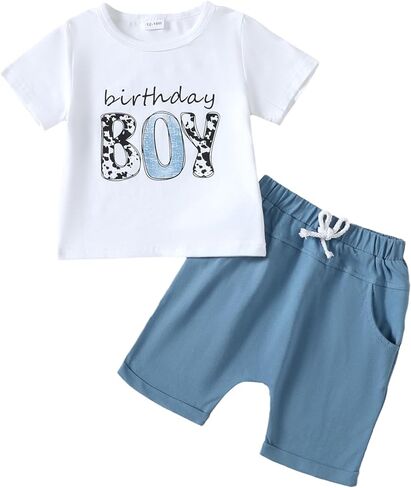 مجموعة ملابس Viworld لعيد الميلاد للأولاد الصغار بأكمام قصيرة وقميص مطبوع عليه حروف وبنطلون قصير على شكل كعكة سماش in Kuwait