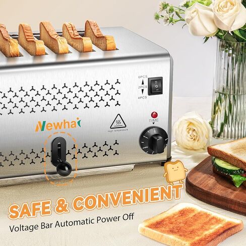 محمصة خبز تجارية من الفولاذ المقاوم للصدأ من نيوهاي، 6 شرائح خباز، فتحة واسعة 0.6 بوصة مع 5 إعدادات للظل وصينية فتات قابلة للإزالة للمطعم 110 فولت in Kuwait