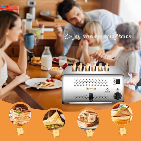 محمصة خبز تجارية من الفولاذ المقاوم للصدأ من نيوهاي، 6 شرائح خباز، فتحة واسعة 0.6 بوصة مع 5 إعدادات للظل وصينية فتات قابلة للإزالة للمطعم 110 فولت in Kuwait