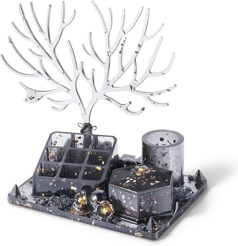 ISSEVE Silicone Epoxy Resin Molds 32Pcs Deer Makeup Jewelry Display Tray Molds Kit with 9-Slot Lipstick Organizer Pen Holder Hexagon Storage Box and Tools etc for DIY Resin Casting Crafts in Kuwait