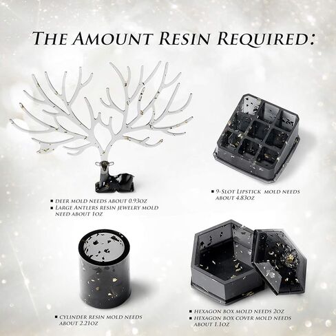 ISSEVE Silicone Epoxy Resin Molds 32Pcs Deer Makeup Jewelry Display Tray Molds Kit with 9-Slot Lipstick Organizer Pen Holder Hexagon Storage Box and Tools etc for DIY Resin Casting Crafts in Kuwait