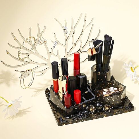 ISSEVE Silicone Epoxy Resin Molds 32Pcs Deer Makeup Jewelry Display Tray Molds Kit with 9-Slot Lipstick Organizer Pen Holder Hexagon Storage Box and Tools etc for DIY Resin Casting Crafts in Kuwait