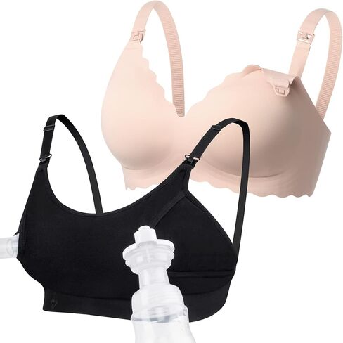 Momcozy Bra 2 Pack, Hands Free Pumping Bra and Seamless Nursing Bra, Large in Saudi Arabia