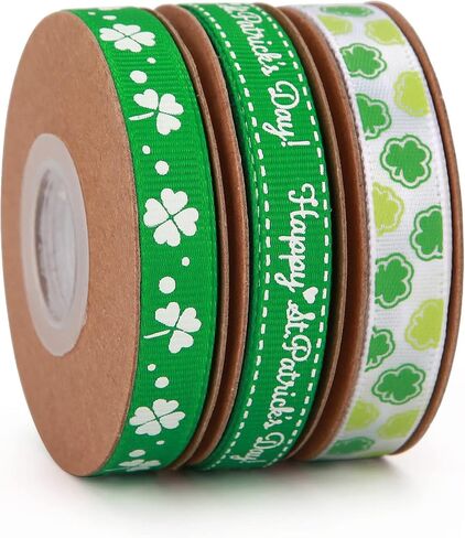 Meseey 30 ياردة شامروك Grosgrain شرائط 3/8 بوصة يوم الأيرلندي عيد القديس باتريك تحت عنوان البرسيم البوليستر الشريط لتغليف الهدايا ديكور الحفلات الحرفية والخياطة in Kuwait