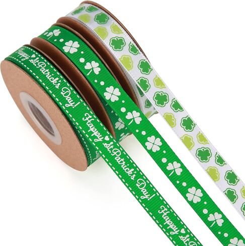 Meseey 30 ياردة شامروك Grosgrain شرائط 3/8 بوصة يوم الأيرلندي عيد القديس باتريك تحت عنوان البرسيم البوليستر الشريط لتغليف الهدايا ديكور الحفلات الحرفية والخياطة in Kuwait