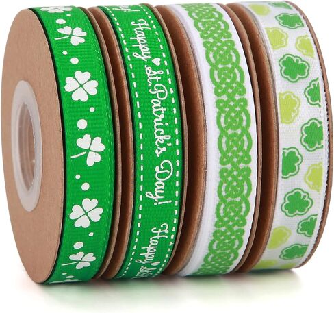 Meseey 30 ياردة شامروك Grosgrain شرائط 3/8 بوصة يوم الأيرلندي عيد القديس باتريك تحت عنوان البرسيم البوليستر الشريط لتغليف الهدايا ديكور الحفلات الحرفية والخياطة in Kuwait
