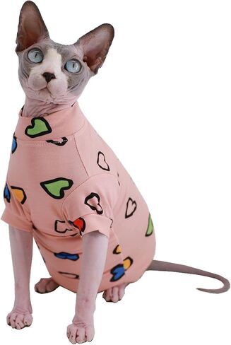 تي شيرت قطني لطيف للصيف من Sphynx بدون شعر للقطط، ملابس للحيوانات الأليفة، ياقة دائرية، قمصان للقطط (ديناصور، L (7.7-9.9 رطل)) in Kuwait