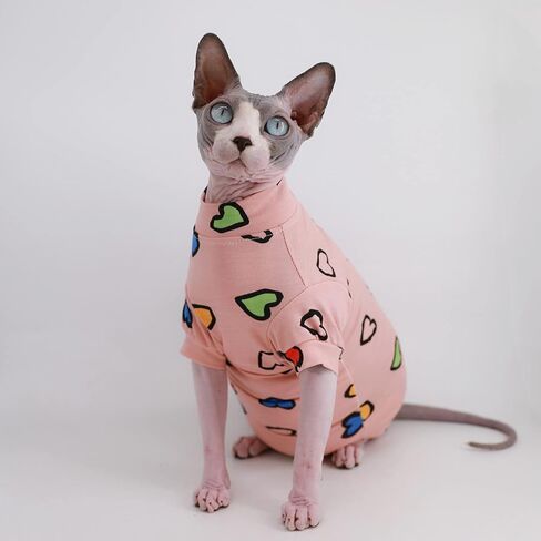 تي شيرت قطني لطيف للصيف من Sphynx بدون شعر للقطط، ملابس للحيوانات الأليفة، ياقة دائرية، قمصان للقطط (ديناصور، L (7.7-9.9 رطل)) in Kuwait