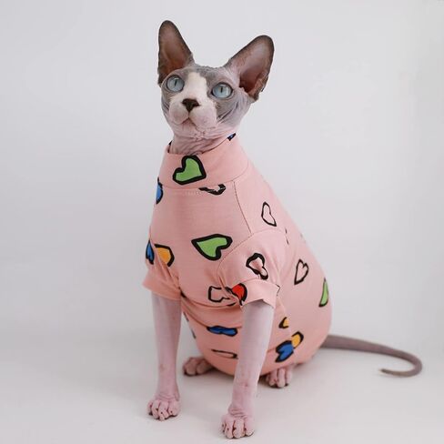 تي شيرت قطني لطيف للصيف من Sphynx بدون شعر للقطط، ملابس للحيوانات الأليفة، ياقة دائرية، قمصان للقطط (ديناصور، L (7.7-9.9 رطل)) in Kuwait