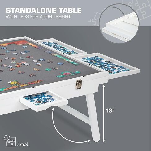 رف لوحة ألغاز مائلة من Jumbl Premium مكون من 1000 قطعة مع سطح لباد و6 أدراج فرز قابلة للإزالة وغطاء متشابك | طاولة أحجية خشبية مقاس 23 بوصة × 31 بوصة مع أرجل | هيكل من الخشب الصلب المقوى in Kuwait