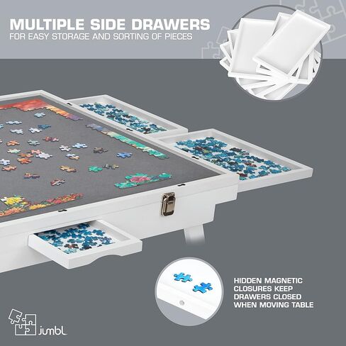 رف لوحة ألغاز مائلة من Jumbl Premium مكون من 1000 قطعة مع سطح لباد و6 أدراج فرز قابلة للإزالة وغطاء متشابك | طاولة أحجية خشبية مقاس 23 بوصة × 31 بوصة مع أرجل | هيكل من الخشب الصلب المقوى in Kuwait