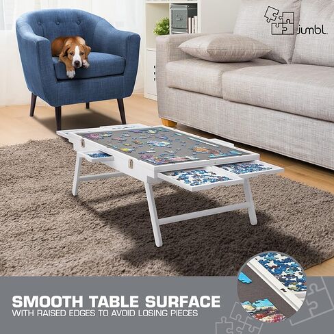 رف لوحة ألغاز مائلة من Jumbl Premium مكون من 1000 قطعة مع سطح لباد و6 أدراج فرز قابلة للإزالة وغطاء متشابك | طاولة أحجية خشبية مقاس 23 بوصة × 31 بوصة مع أرجل | هيكل من الخشب الصلب المقوى in Kuwait