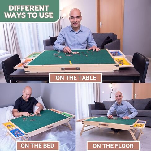 طاولة ألغاز بأرجل، طاولة ألغاز خشبية محمولة قابلة للطي مع أدراج، لوحة طاولة ألغاز قابلة للتعديل مقاس 34 × 25، مكتب حامل ألغاز قابل للقفل وقابل للطي للبالغين مع غطاء (1500-2000 قطعة) in Kuwait