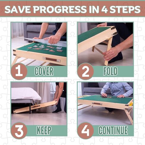 طاولة ألغاز بأرجل، طاولة ألغاز خشبية محمولة قابلة للطي مع أدراج، لوحة طاولة ألغاز قابلة للتعديل مقاس 34 × 25، مكتب حامل ألغاز قابل للقفل وقابل للطي للبالغين مع غطاء (1500-2000 قطعة) in Kuwait
