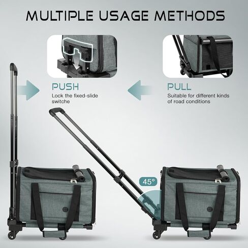 WOYYHO Shading Pet Cat Carrier with Wheels Airline Approved Rolling Pet Carrier for Small Medium Dog Cat Carrier on Wheels for Flight with Telescopic Handle and Silent Wheels, Black in Kuwait