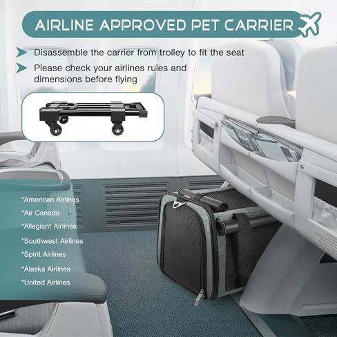 WOYYHO Shading Pet Cat Carrier with Wheels Airline Approved Rolling Pet Carrier for Small Medium Dog Cat Carrier on Wheels for Flight with Telescopic Handle and Silent Wheels, Black in Kuwait