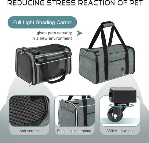 WOYYHO Shading Pet Cat Carrier with Wheels Airline Approved Rolling Pet Carrier for Small Medium Dog Cat Carrier on Wheels for Flight with Telescopic Handle and Silent Wheels, Black in Kuwait