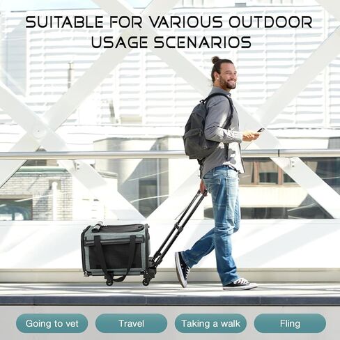 WOYYHO Shading Pet Cat Carrier with Wheels Airline Approved Rolling Pet Carrier for Small Medium Dog Cat Carrier on Wheels for Flight with Telescopic Handle and Silent Wheels, Black in Kuwait