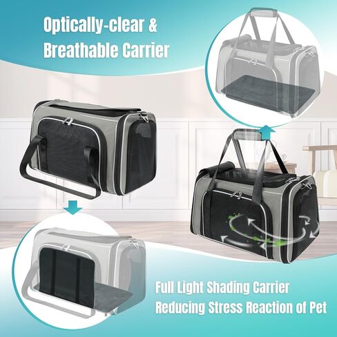 WOYYHO 20lbs 1680D Oxford Pet Cat Carrier Airline Approved Breathable Mesh Dog Travel Soft Sided Carrier for Small Medium Cat Dog Collapsible Tear Resistant Carrier for 2 Small Cats, Grey in Kuwait