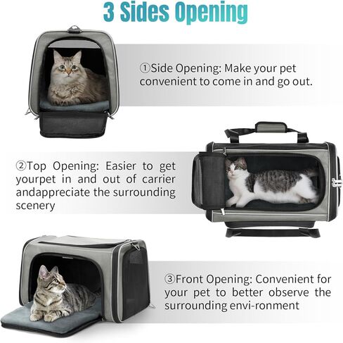 WOYYHO 20lbs 1680D Oxford Pet Cat Carrier Airline Approved Breathable Mesh Dog Travel Soft Sided Carrier for Small Medium Cat Dog Collapsible Tear Resistant Carrier for 2 Small Cats, Grey in Kuwait