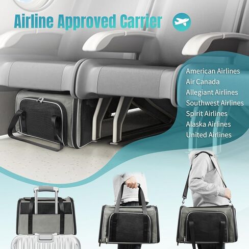 WOYYHO 20lbs 1680D Oxford Pet Cat Carrier Airline Approved Breathable Mesh Dog Travel Soft Sided Carrier for Small Medium Cat Dog Collapsible Tear Resistant Carrier for 2 Small Cats, Grey in Kuwait