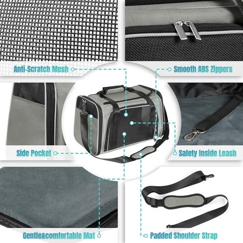 WOYYHO 20lbs 1680D Oxford Pet Cat Carrier Airline Approved Breathable Mesh Dog Travel Soft Sided Carrier for Small Medium Cat Dog Collapsible Tear Resistant Carrier for 2 Small Cats, Grey in Kuwait