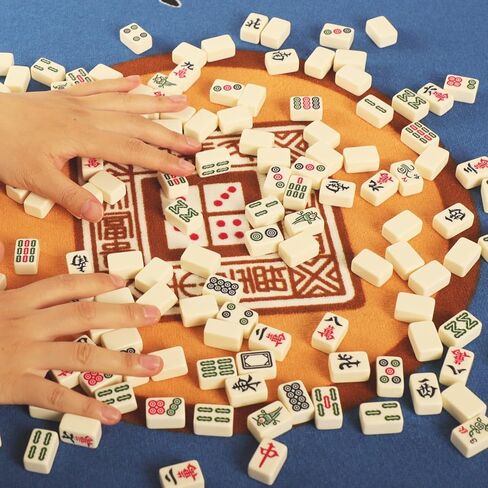 مجموعة ألعاب ماجونج صغيرة للسفر، مجموعة بلاط ماجونج صيني مع 146 بلاطًا عاجيًا (0.8 بوصة)، 4 رفوف وحقيبة حمل حمراء، مجموعة ألعاب ماه جونج المحمولة وخفيفة الوزن in Kuwait
