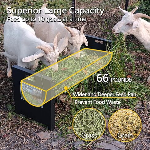 وحدة تغذية الماشية المحمولة من BUYYAH، سعة 66 رطلاً، وحدة تغذية الماشية، حوض تغذية قابل للتعديل، سهل التجميع والحمل، تغذية الماعز والأغنام والخيول للمزارع، أسود in Kuwait