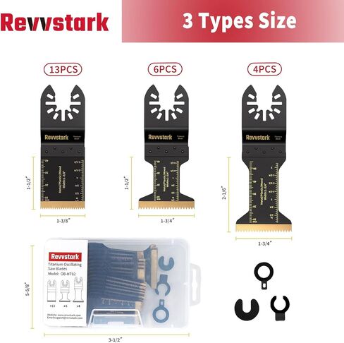 16PCS Titanium Oscillating Tool Blades, Revvstark Oscillating Saw Blades for Metal Nails Hard Material Wood Plastic, Multitool Blades Kits Fit for Dewalt Bosch Milwaukee Ryobi, with Storage Case in Kuwait