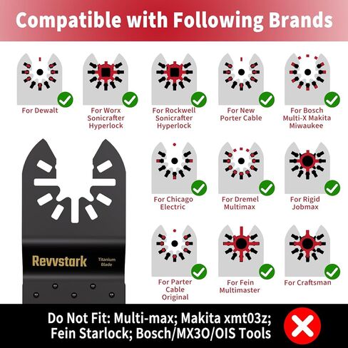 16PCS Titanium Oscillating Tool Blades, Revvstark Oscillating Saw Blades for Metal Nails Hard Material Wood Plastic, Multitool Blades Kits Fit for Dewalt Bosch Milwaukee Ryobi, with Storage Case in Kuwait