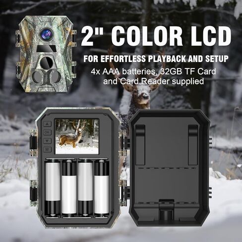 كاميرات LEEDEER Game Hunting Cameras 36MP 4K Trail مع رؤية ليلية، مشغل 0.2 ثانية، زاوية واسعة، نطاق 80 قدمًا، IP66، شاشة LCD 2 بوصة، بطاقة TF سعة 32 جيجابايت - لمراقبة الحياة البرية في الهواء الطلق وأمن المنزل in Kuwait