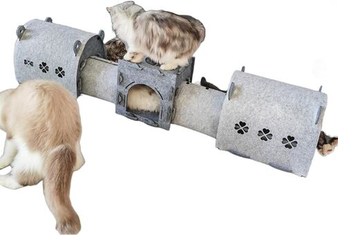 DIY Removable Cat Tunnel Bed, Large 2 Way Cat Tube Self Play, Indoor Cat Condo/Cat House Cube, Collapsible Interactive Peephole Pet Cave Toy for Cat Kitty Kitten Puppy Rabbit L 63" in Kuwait