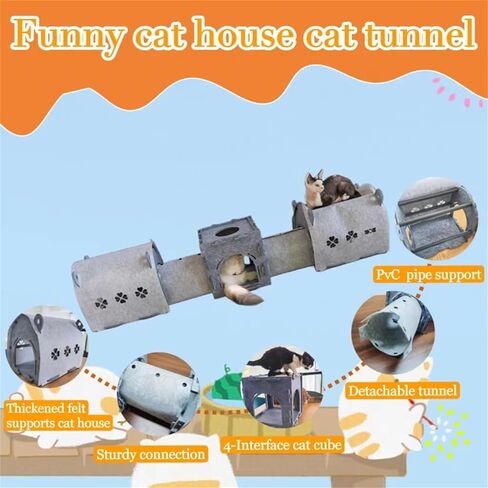 DIY Removable Cat Tunnel Bed, Large 2 Way Cat Tube Self Play, Indoor Cat Condo/Cat House Cube, Collapsible Interactive Peephole Pet Cave Toy for Cat Kitty Kitten Puppy Rabbit L 63" in Kuwait