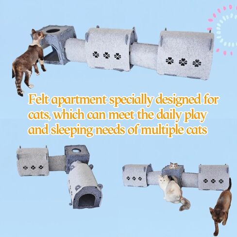 DIY Removable Cat Tunnel Bed, Large 2 Way Cat Tube Self Play, Indoor Cat Condo/Cat House Cube, Collapsible Interactive Peephole Pet Cave Toy for Cat Kitty Kitten Puppy Rabbit L 63" in Kuwait