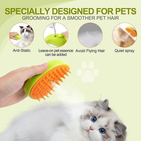 فرشاة بخار للقطط، 3 في 1 فرشاة بخار للقطط للتدليك، فرشاة بخار للتنظيف الذاتي للقطط، فرشاة سيليكون بخارية قابلة لإعادة الشحن للحيوانات الأليفة، فرشاة متعددة الوظائف للعناية بالقطط لإزالة الشعر المتشابك والفضفاض in Kuwait