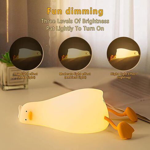 ضوء ليلي على شكل بطة مسطحة مستلقية، ضوء ليلي على شكل حيوان LED اسفنجي للأطفال، بطة مضيئة لطيفة، مصباح بجانب السرير من السيليكون قابل للتعتيم، مصباح لمس بجانب السرير قابل لإعادة الشحن لحضانة الرضاعة الطبيعية in Kuwait