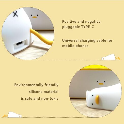 ضوء ليلي على شكل بطة مسطحة مستلقية، ضوء ليلي على شكل حيوان LED اسفنجي للأطفال، بطة مضيئة لطيفة، مصباح بجانب السرير من السيليكون قابل للتعتيم، مصباح لمس بجانب السرير قابل لإعادة الشحن لحضانة الرضاعة الطبيعية in Kuwait