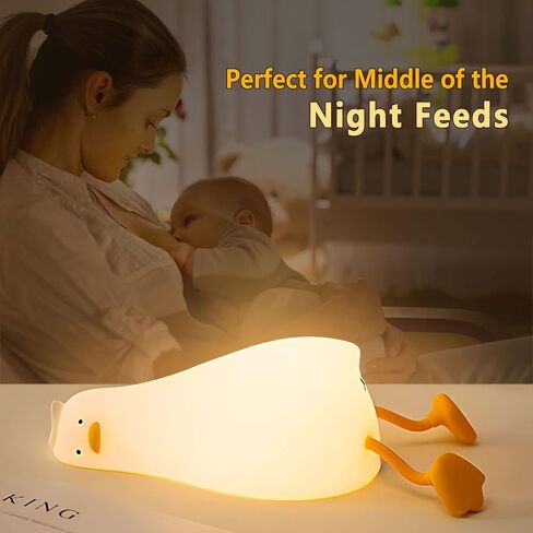 ضوء ليلي على شكل بطة مسطحة مستلقية، ضوء ليلي على شكل حيوان LED اسفنجي للأطفال، بطة مضيئة لطيفة، مصباح بجانب السرير من السيليكون قابل للتعتيم، مصباح لمس بجانب السرير قابل لإعادة الشحن لحضانة الرضاعة الطبيعية in Kuwait