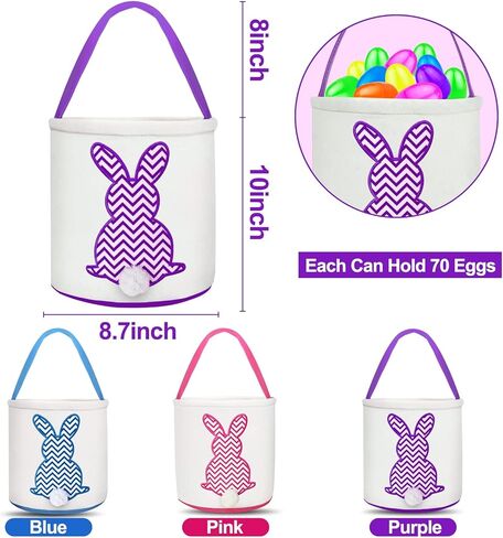 TURNMEON 3 عبوات من سلال بيض عيد الفصح للأطفال، سلال من القماش مخصصة لأرنب عيد الفصح، دلو حمل الهدايا مع ذيل أرنب رقيق للفتيات والأولاد، بيض عيد الفصح، لعبة زينة لحفلات عيد الفصح in Kuwait
