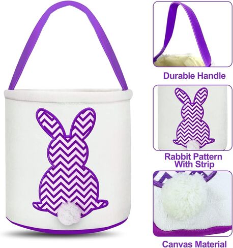 TURNMEON 3 عبوات من سلال بيض عيد الفصح للأطفال، سلال من القماش مخصصة لأرنب عيد الفصح، دلو حمل الهدايا مع ذيل أرنب رقيق للفتيات والأولاد، بيض عيد الفصح، لعبة زينة لحفلات عيد الفصح in Kuwait