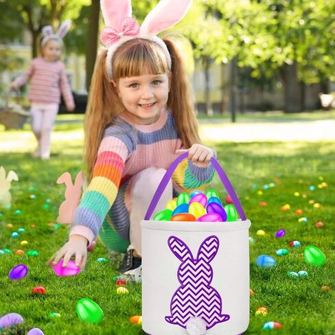 TURNMEON 3 عبوات من سلال بيض عيد الفصح للأطفال، سلال من القماش مخصصة لأرنب عيد الفصح، دلو حمل الهدايا مع ذيل أرنب رقيق للفتيات والأولاد، بيض عيد الفصح، لعبة زينة لحفلات عيد الفصح in Kuwait