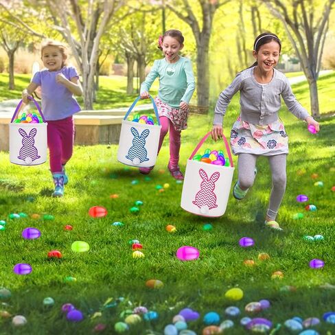TURNMEON 3 عبوات من سلال بيض عيد الفصح للأطفال، سلال من القماش مخصصة لأرنب عيد الفصح، دلو حمل الهدايا مع ذيل أرنب رقيق للفتيات والأولاد، بيض عيد الفصح، لعبة زينة لحفلات عيد الفصح in Kuwait